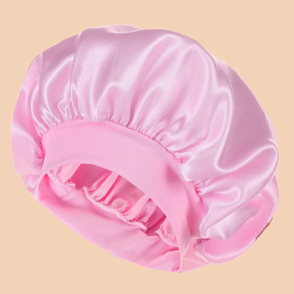 Women Satin Shower Cap Wide Brim Bonnet