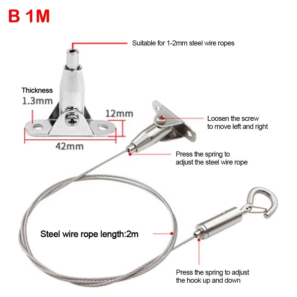 Adjustable Stainless Steel Suspension Wire Rope Lanyard Kit 1.6–6.6ft Retractable Locking Cable