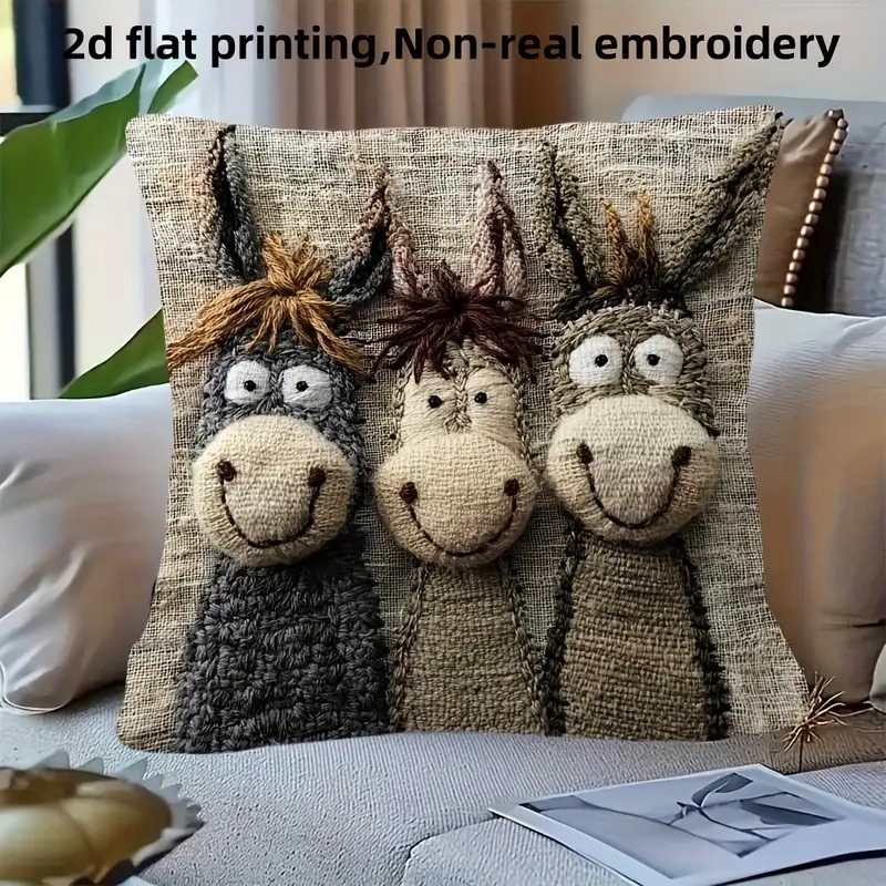 Cartoon Donkey Pillowcase, Short Plush Smiling Donkey Cushion Cover, Decorative Bed Pillow Case for Home