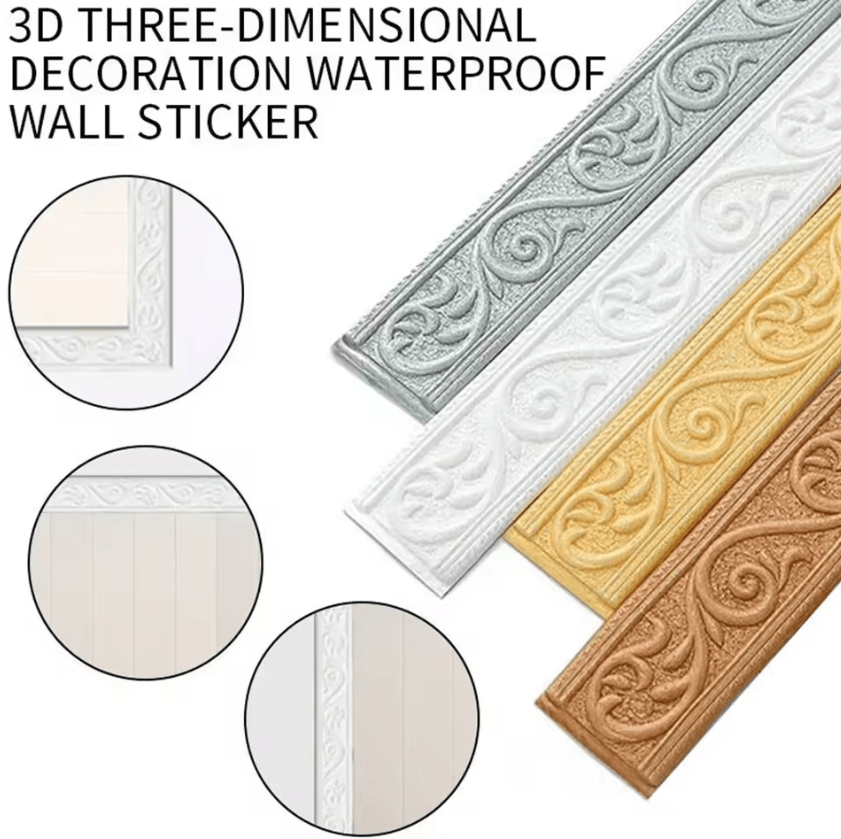 3D Self-Adhesive Wall Trim Sticker – Waterproof Skirting Border Decor Strip