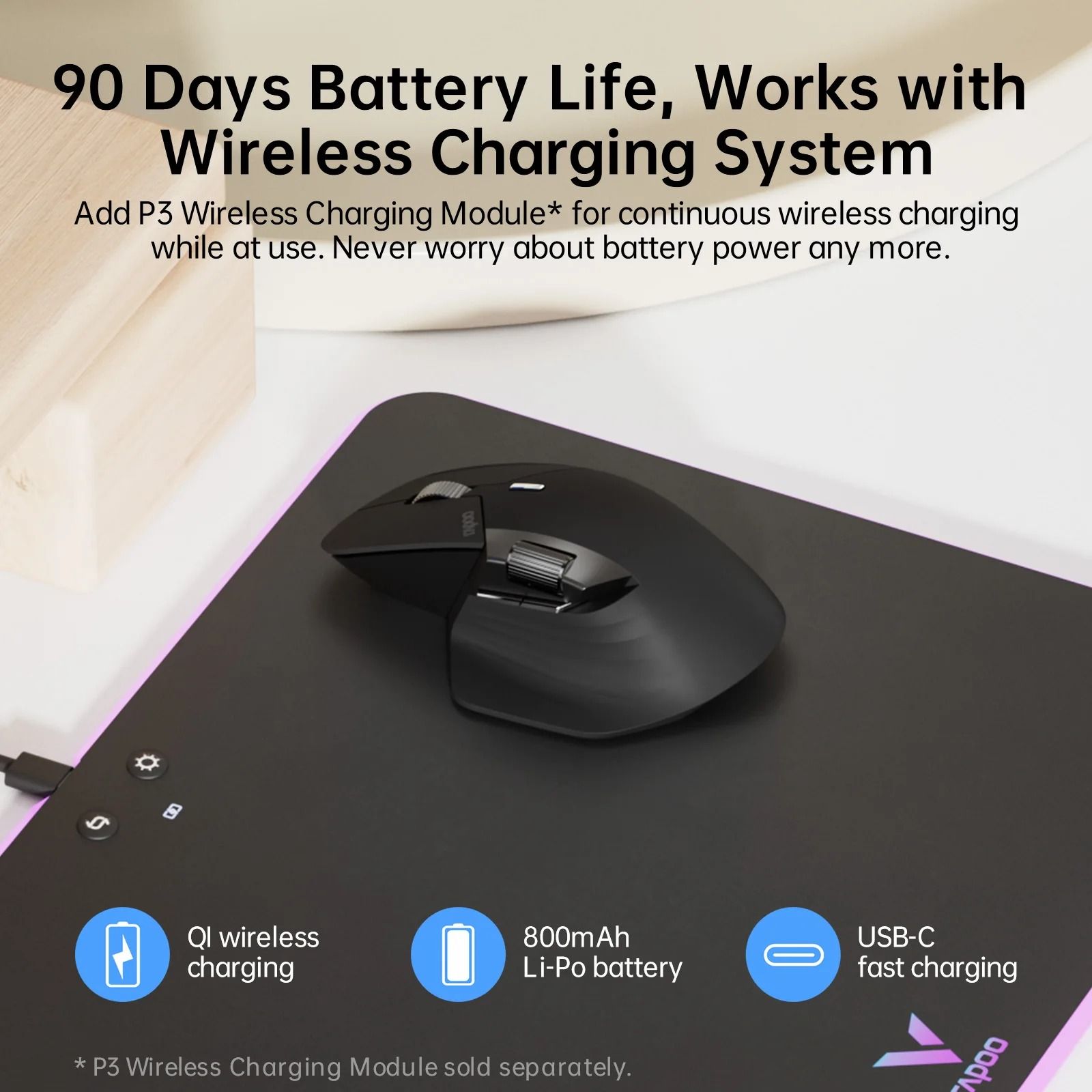 Rechargeable Multi Device Wireless Mouse with 4000 DPI Precision