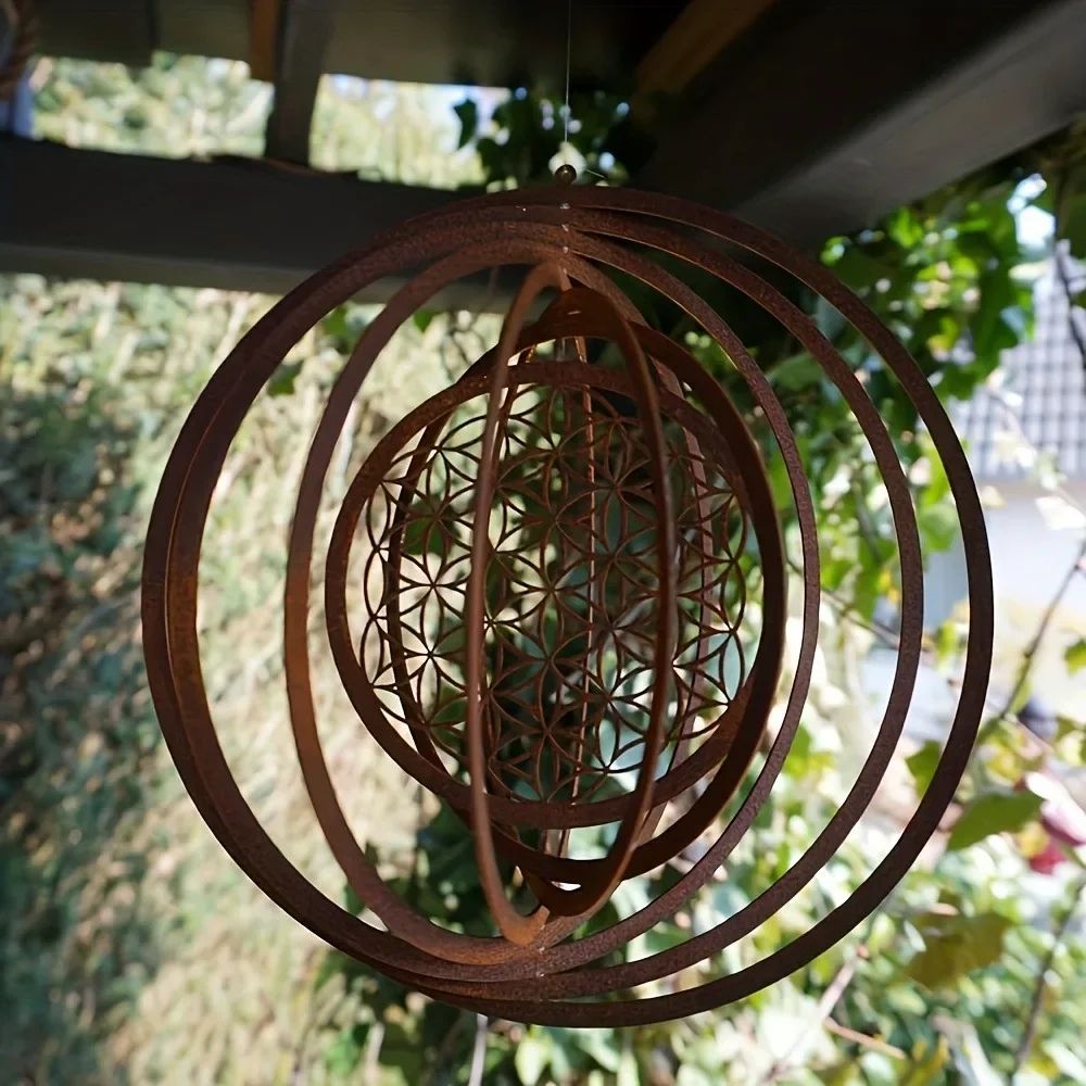 Rustic Metal Spiral Weather Vane Hanging Wind Spinner Decor
