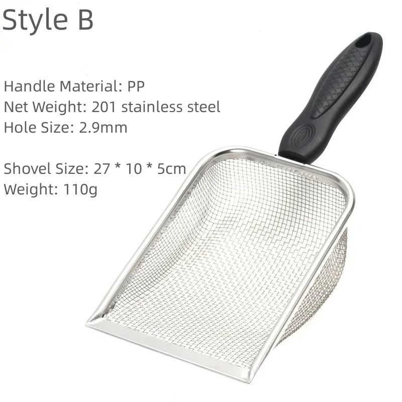 Stainless Steel Cat Litter Scoop Long Handle Metal Waste Shovel