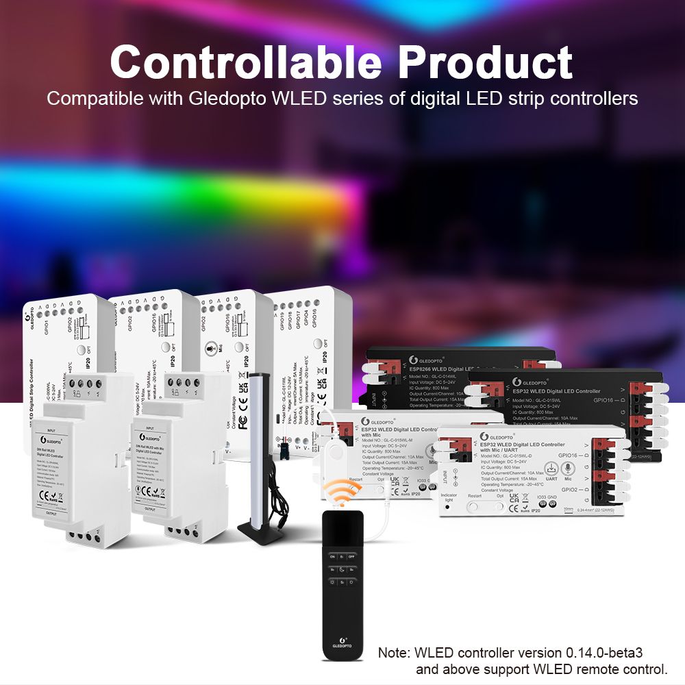 GLEDOPTO WLED Remote Control, WiFi Wireless LED Controller, Brightness Adjust, 4 Scenes Preset Night Light, 50M Distance