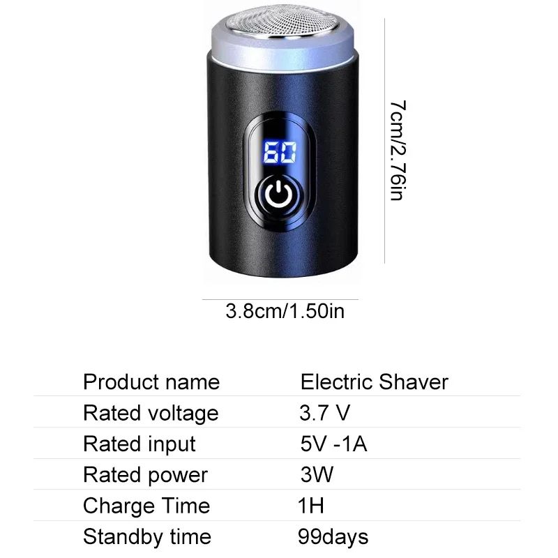 Men's Electric Shaver, Compact Waterproof Razor with USB-C Fast Charging & LED Display