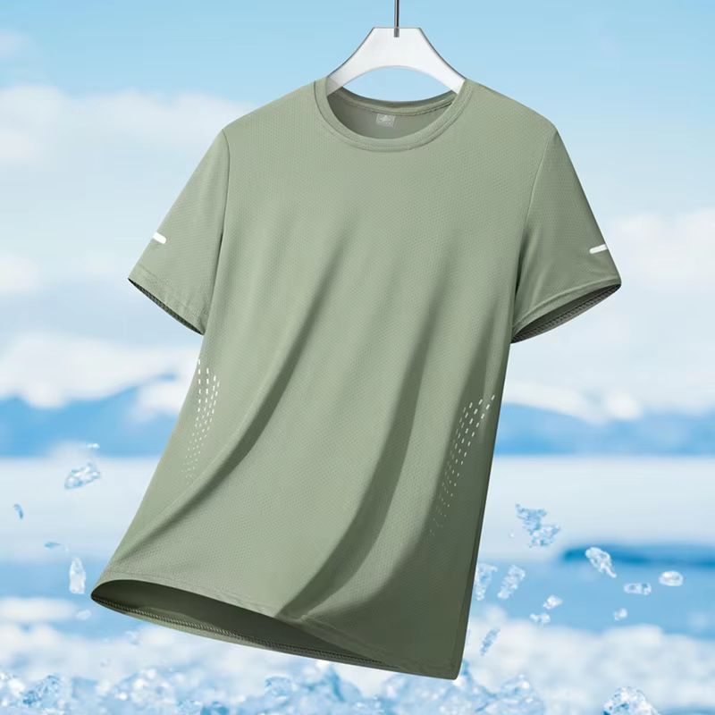 Men's Ice Silk Quick-Dry Reflective Running T-Shirt - Breathable Fitness Top (Up to 5XL)