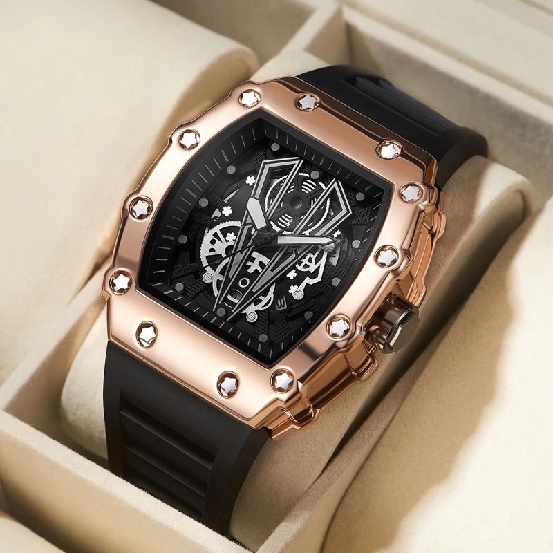 Mens Large Dial Waterproof Quartz Sport Watch with Luminous Display and Square Design