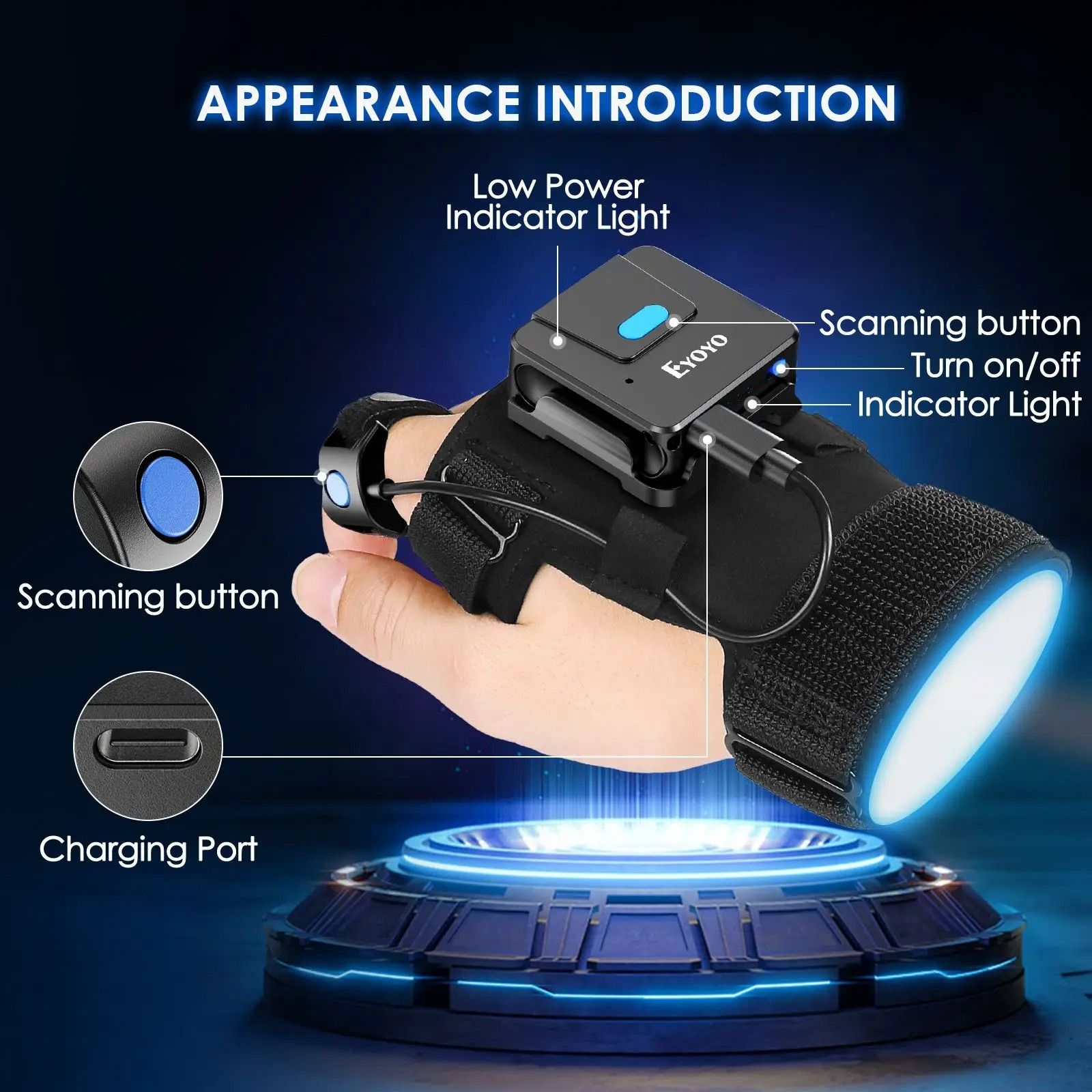 Eyoyo Bluetooth Barcode Scanner Wearable Glove with 1D and 2D QR Code Reader