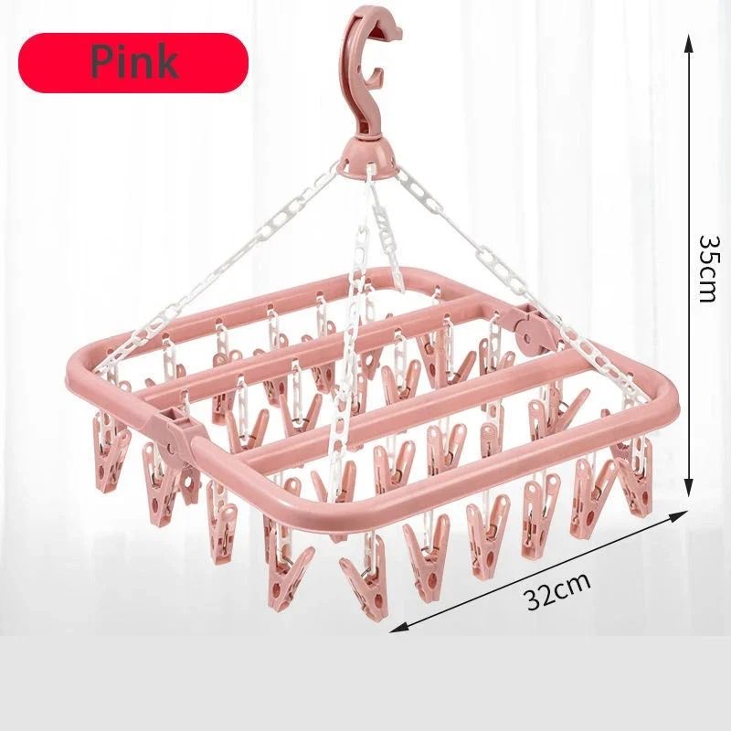 Foldable Clothes Drying Hanger With 32 Clips Space Saving Sock And Underwear Drying Rack