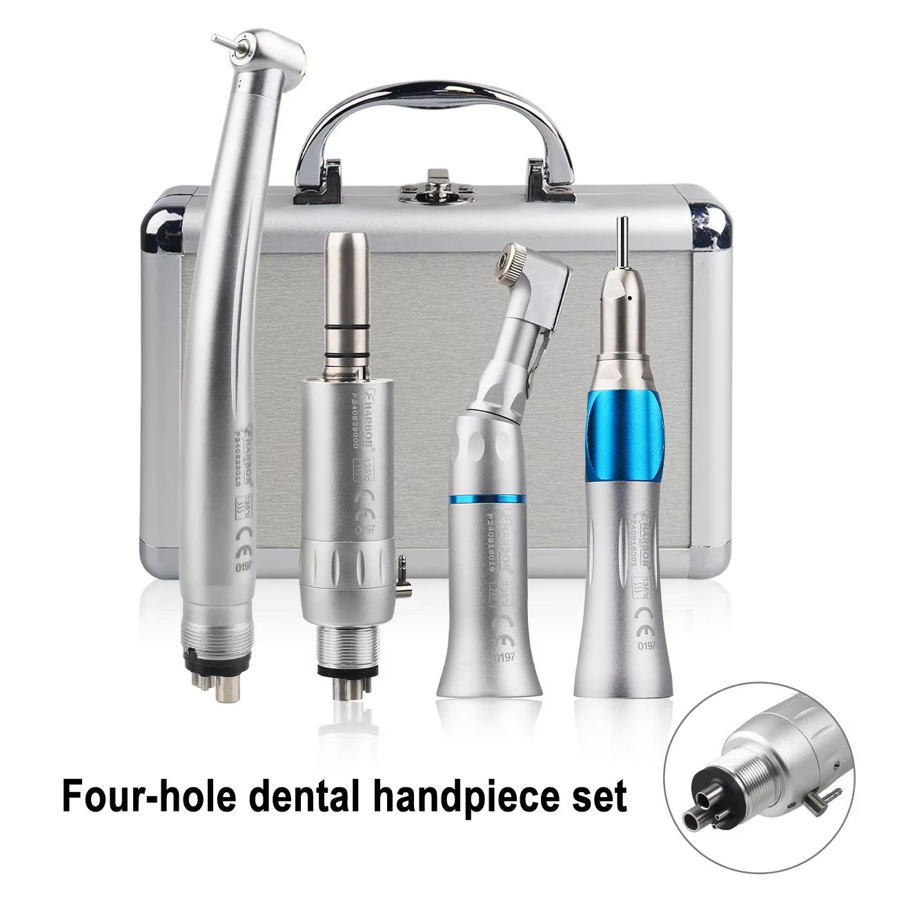 4-Piece Professional Dental Handpiece Set – High & Low Speed Air Turbine Kit with Contra Angle, Straight Handpiece, and