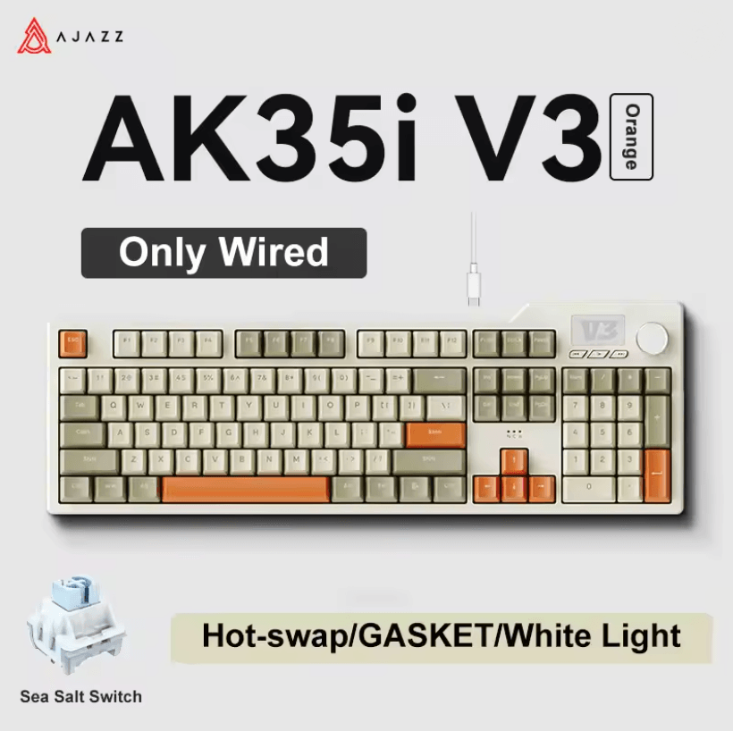 Ajazz AK35I V3 MAX Gasket Mechanical Keyboard TriMode Wired Bluetooth Wireless Gaming Keyboard