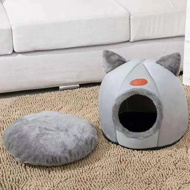 Warm Winter Cat Cave Bed with Removable Cushion