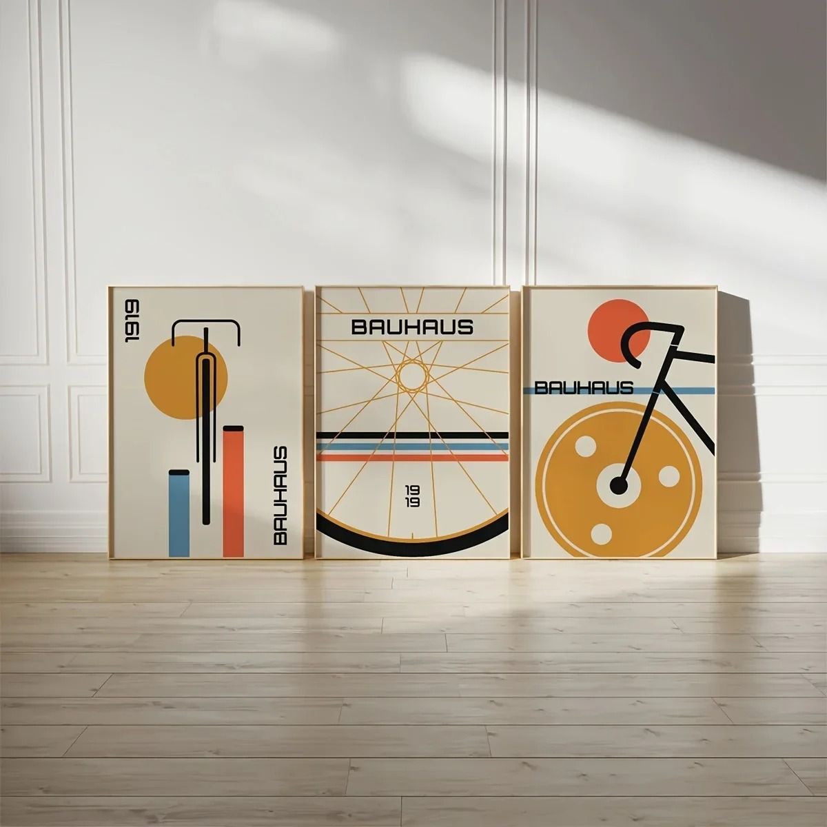 3-Piece Bauhaus Bicycle Canvas Poster Set – Mid-Century Modern Wall Art Prints for Living Room & Home Decor Gifts