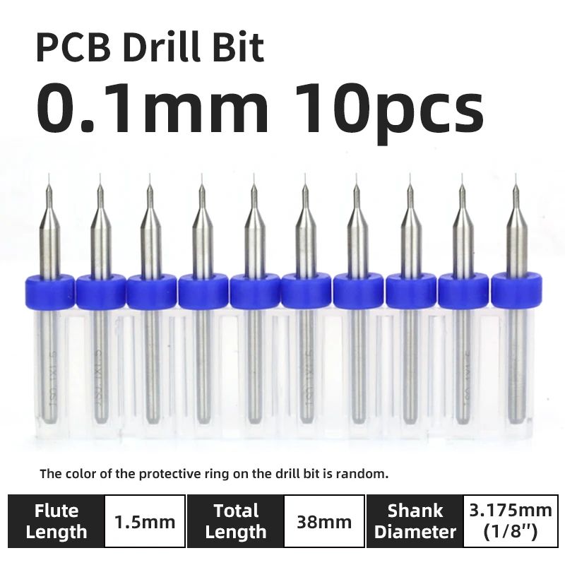 TOOLEYE Carbide PCB Drill Bit Set (10pcs) 1/8 Shank Micro CNC Bits, 0.1–3.175mm