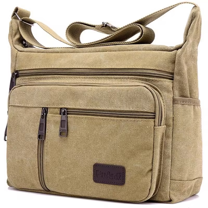 Men Canvas Messenger Crossbody Bag Durable Travel Shoulder Tote