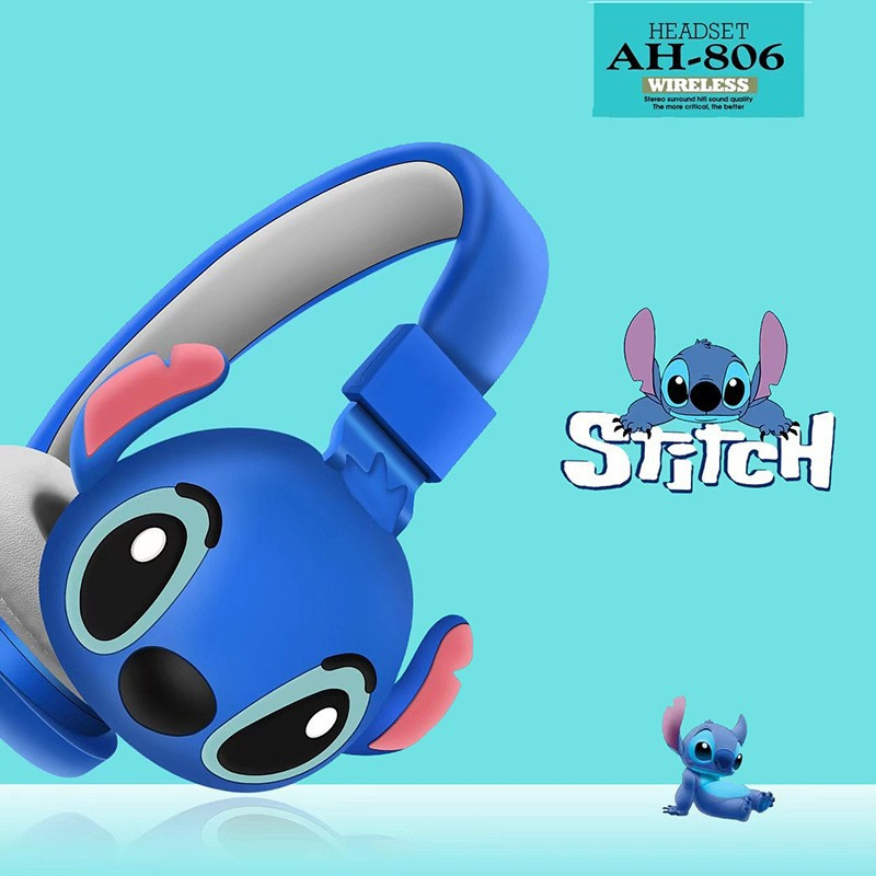 Disney Stitch Wireless Bluetooth Headphones, Foldable Stereo Headsets with Mic, Anime Cartoon Kids Gift