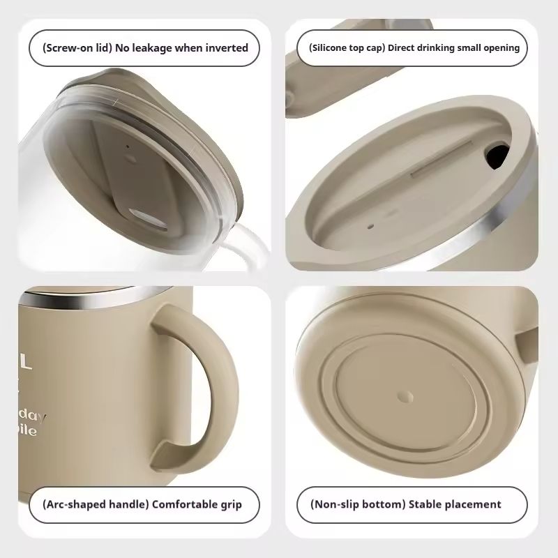 Stainless Steel Insulated Coffee Mug with Handle and Leak Proof Lid for Hot and Cold Drinks