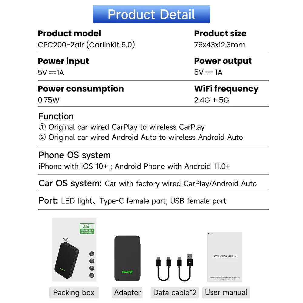 Carlin Kit 5.0 Wireless CarPlay Android Auto Adapter