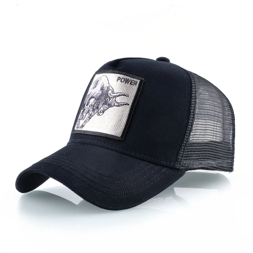 Embroidered Bull Patch Mesh Trucker Cap – Hip Hop Snapback Baseball Hat