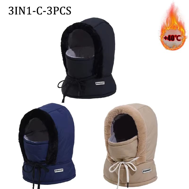 Thermal 3 in 1 Hooded Scarf Hat with Plush Neck Warmer