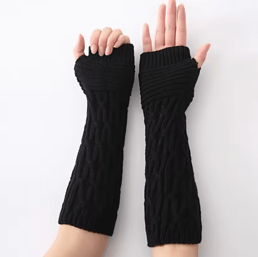 Womens Fingerless Knit Gloves Goth Punk Winter Arm Warmers