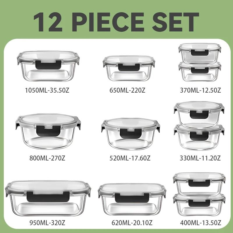 12-Piece Glass Lunch Box Set and Airtight Meal Prep Containers