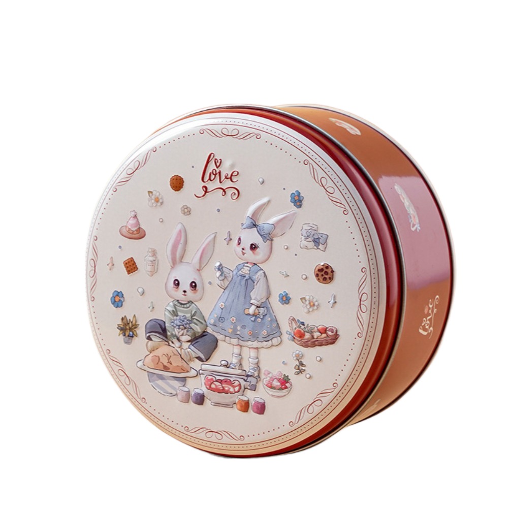 Cartoon Rabbit Tinplate Candy Chocolate Boxes, Metal Round Cookie Tin Packaging, Multifunction Empty Biscuit Iron Can