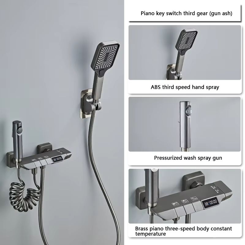 Gun Grey Digital Display Shower System with Piano Key Mixer