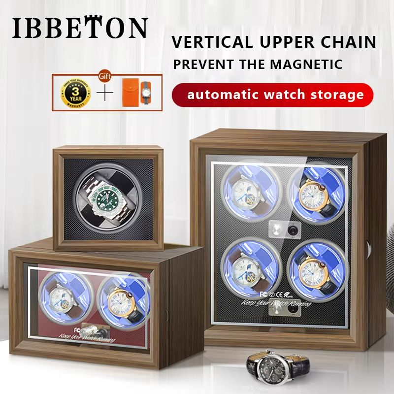 IBBETON EleganceWood Automatic Watch Winder – 2, 4, or 6 Slots with Mabuchi Motor