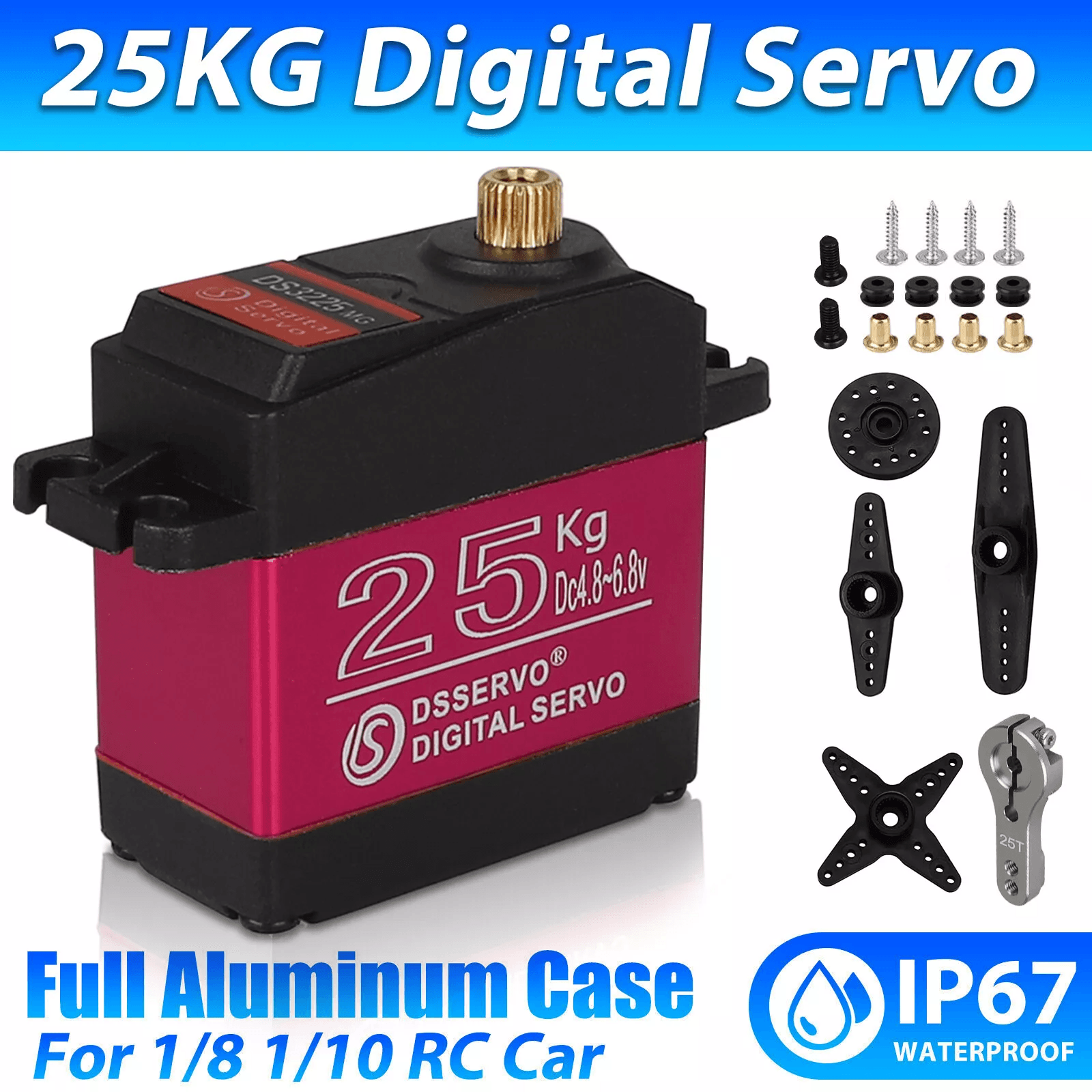 Metal Gear Digital Servo, Waterproof High Torque for RC Cars, Robots, and Mechanical Arms