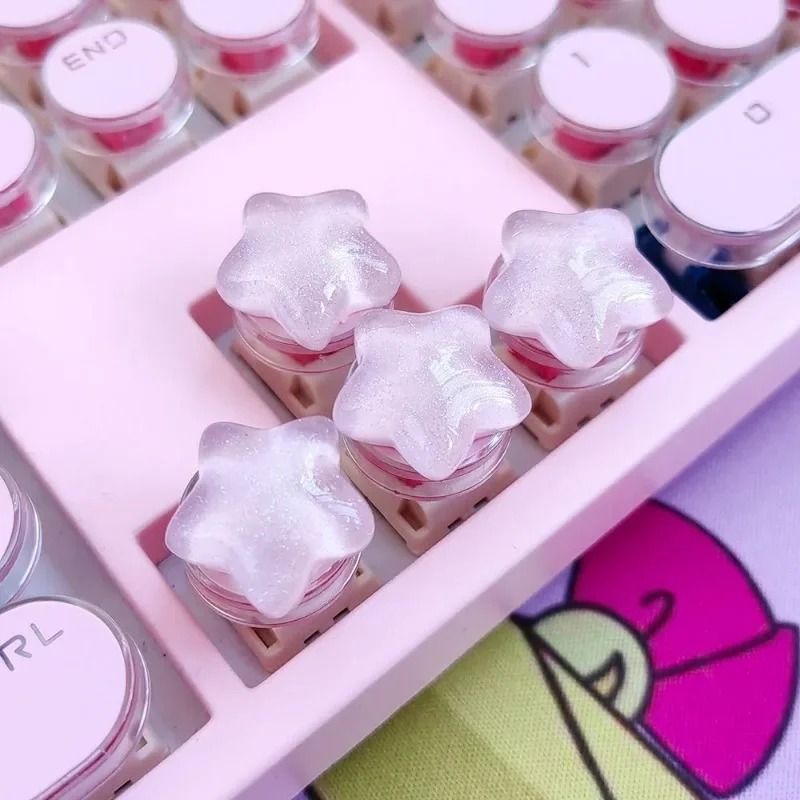 Cute Star Translucent Keycaps – 4-Unit Personalized Gift Set – High-Yield Peripheral Interaction Hub