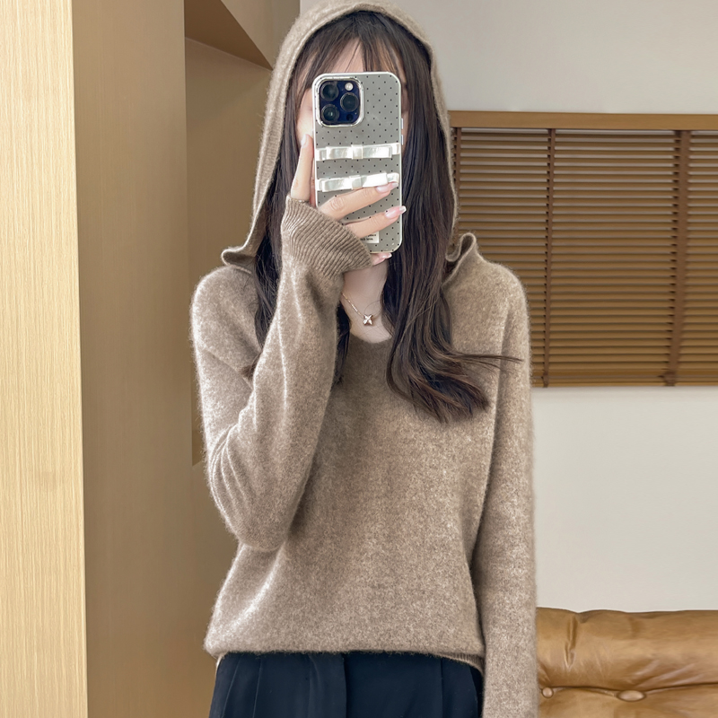 Soft Cashmere Tops, Clothing Hooded Collar Pullover Merino Wool Sweater