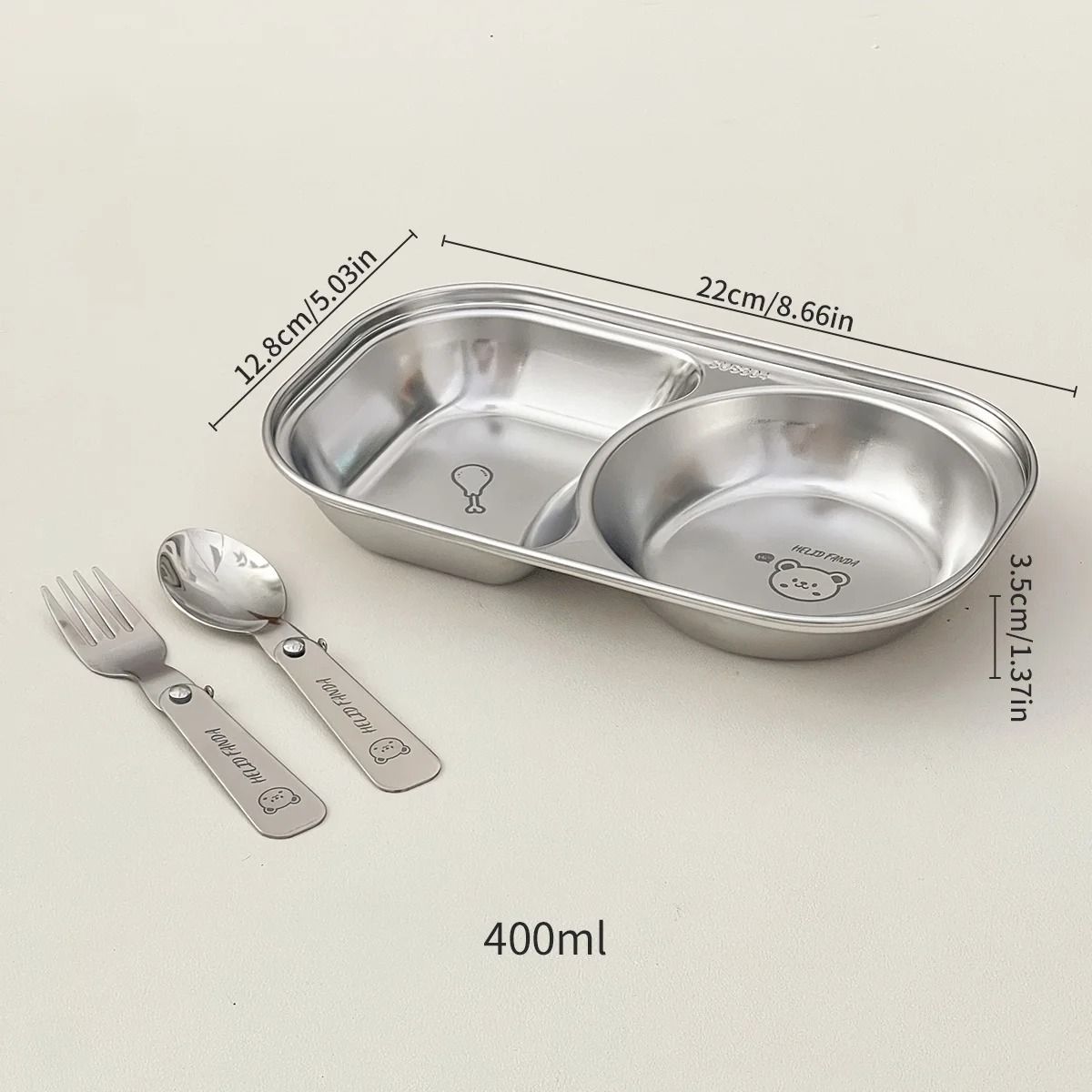 Stainless Steel Divided Salad Plate Stackable Kids Snack Dessert Plate