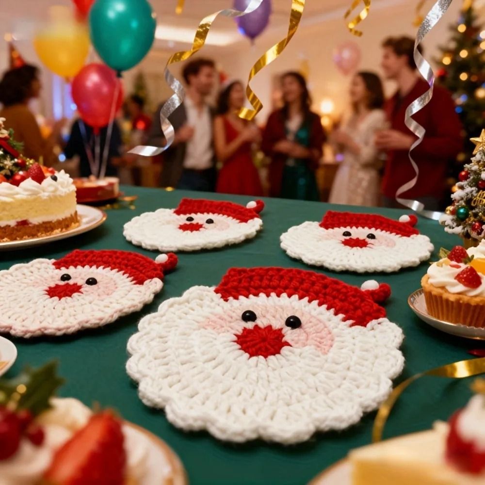 Handmade Crochet Santa Coasters Christmas Drink Mats