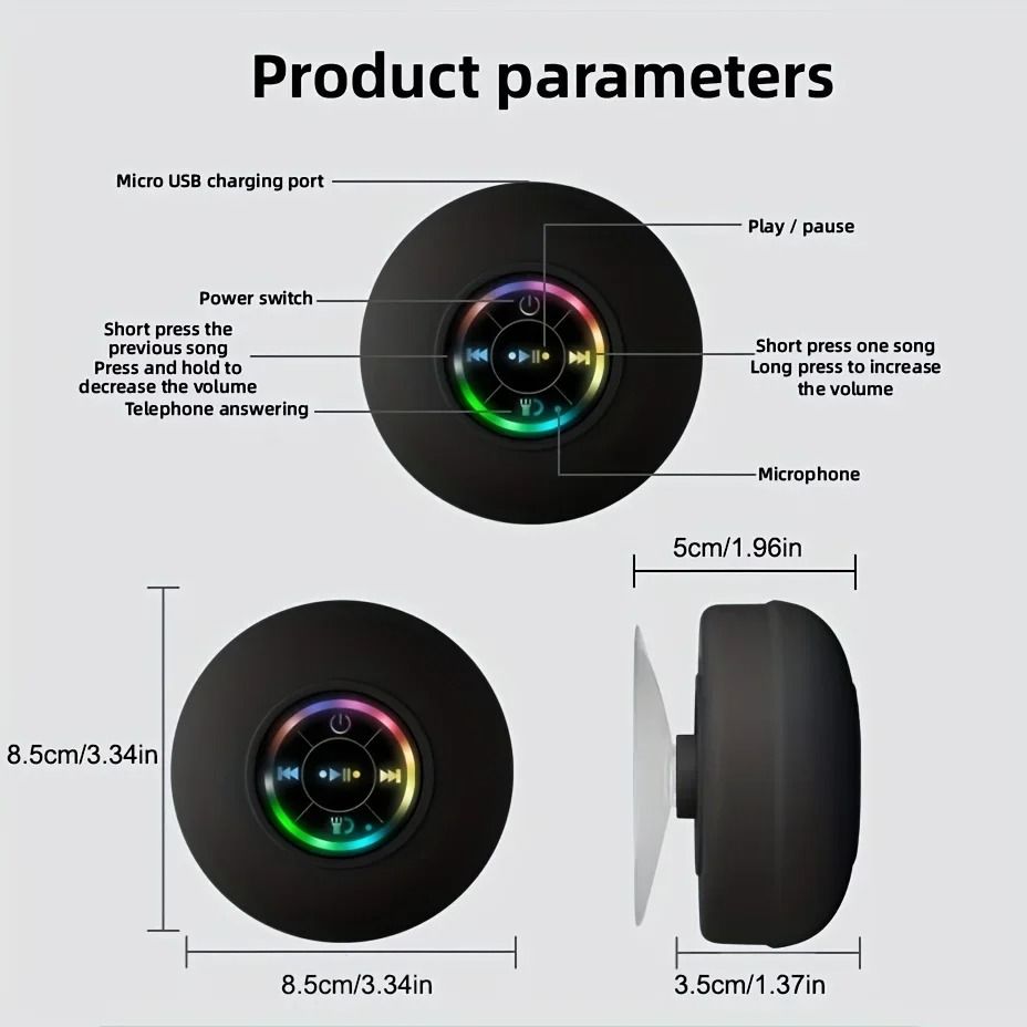 Waterproof Bluetooth Speaker – High-Impact Bathroom & Outdoor Suction Mount
