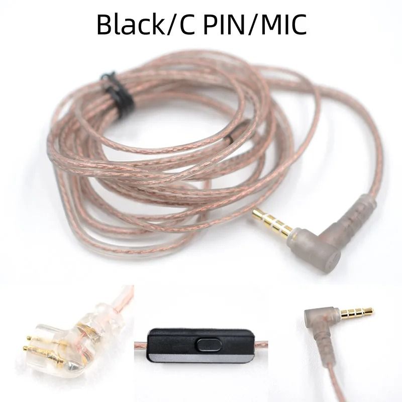 KZ 2 Pin Replacement Earphone Cable Oxygen Free Copper Silver Plated Cable with Mic