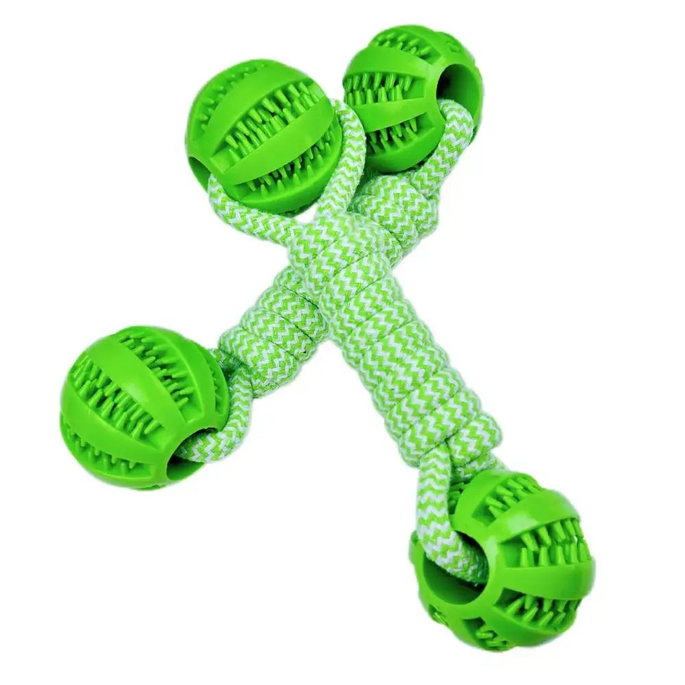 Interactive Dog Rope Toy Double Ball Treat Dispensing Chew Toy