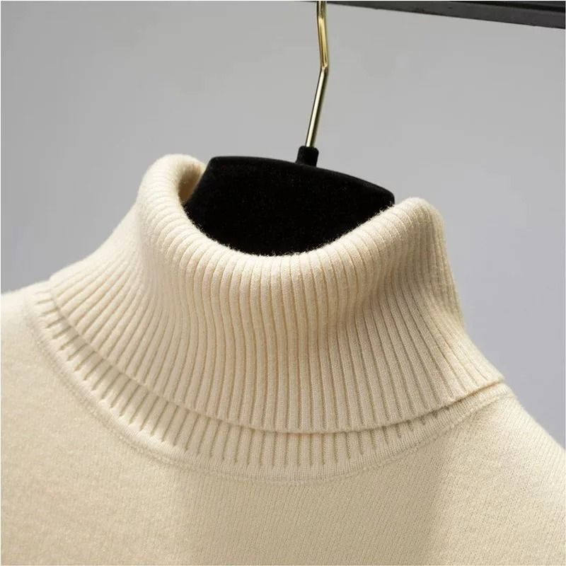 Elegant Thicken Velvet-Lined Turtleneck Sweater – Slim Knit Pullover & Warm Winter Jumper