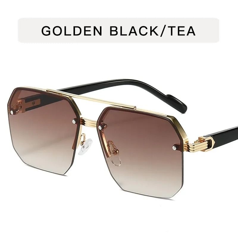 Mens Metal Square Half Frame Sunglasses Rice Nail Accent