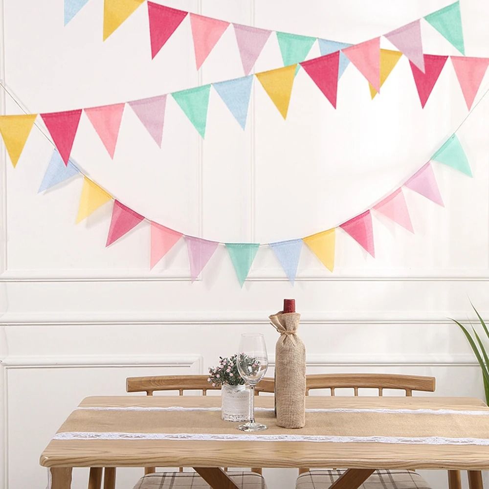 Vintage Rainbow Burlap Bunting Flags Party Banner With Rope
