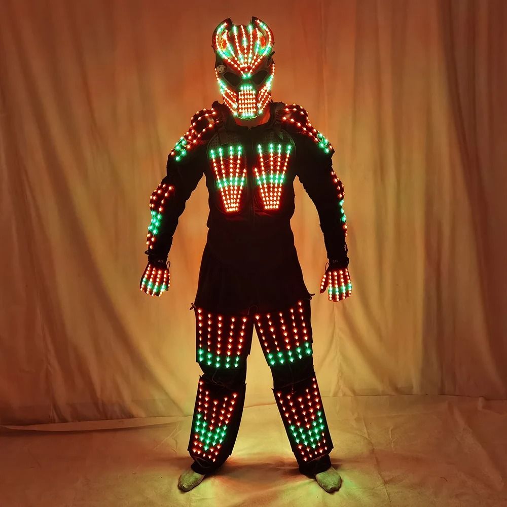 LED Robot Performance Suit with Glowing Armor, Pants, and Mask