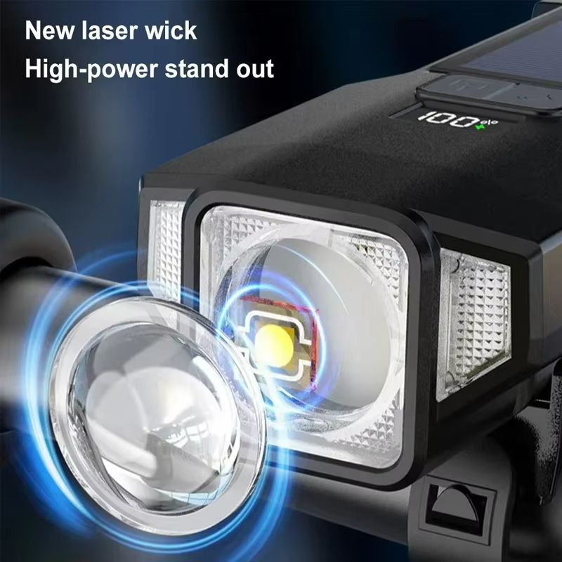 4000mAh Solar Bike Light – 2000LM Rechargeable Bicycle Front Light with Zoom Beam & COB Red Side Lamp