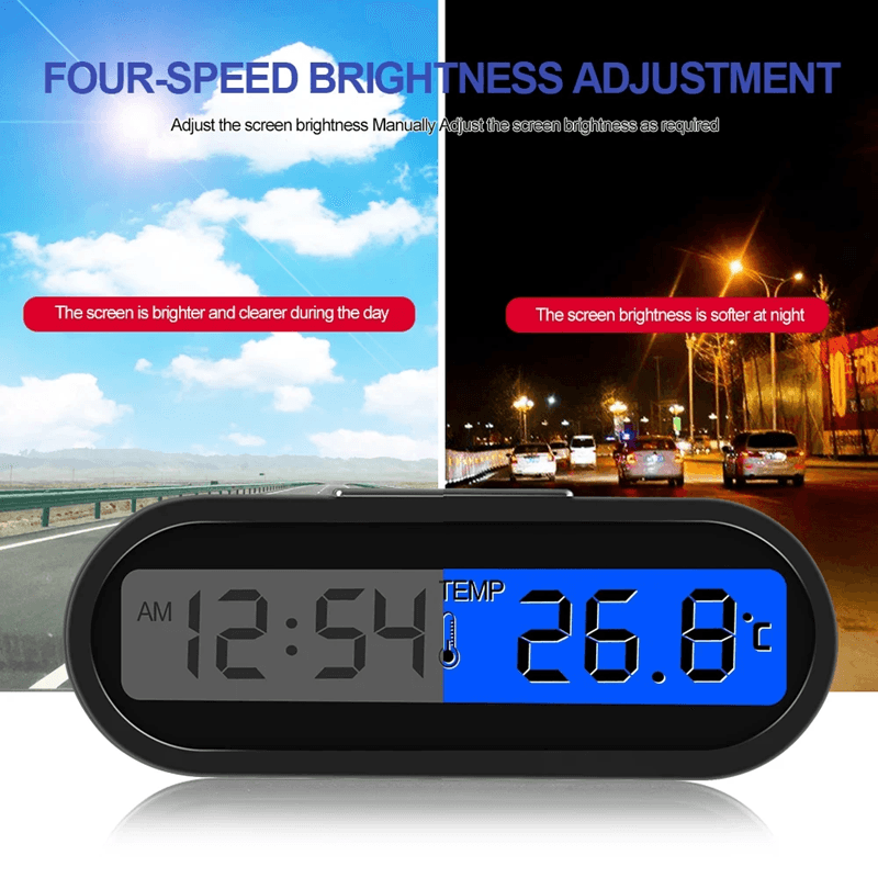 Mini Digital Car Clock with LCD Display Thermometer and Backlight