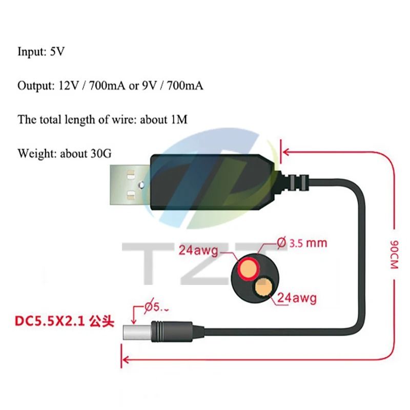 USB Step Up Converter Cable 5V to 9V 12V Power Boost Adapter