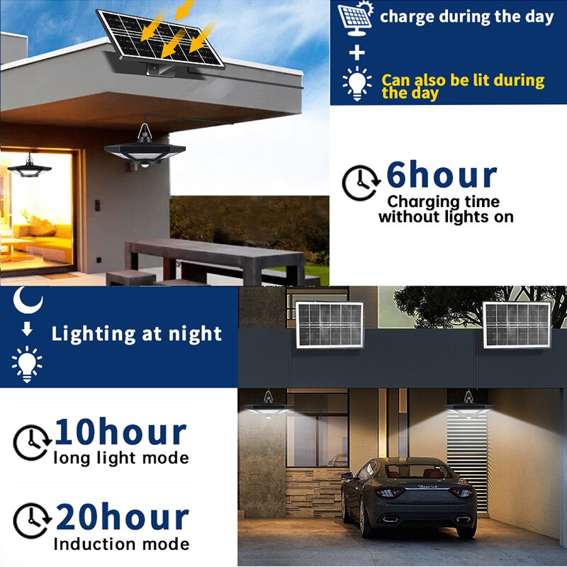 Solar Pendant Light,LED Solar Lamp for Indoor, Outdoor, with Remote Control, Waterproof Light for Barn