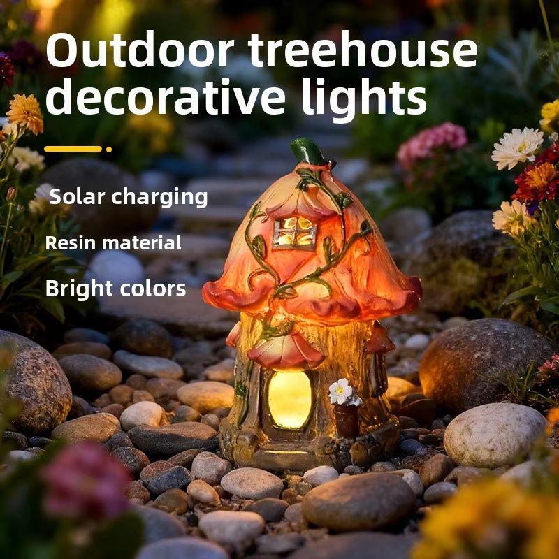 Solar Mushroom House Garden Light Fairy Figurine Outdoor Decor
