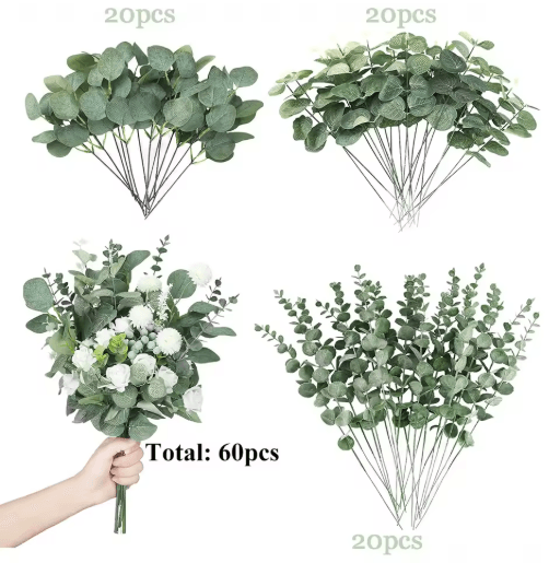 EverGreen Bulk Eucalyptus Stems Set – Mixed Silver Dollar Artificial Leaves (30/60/120PCS)