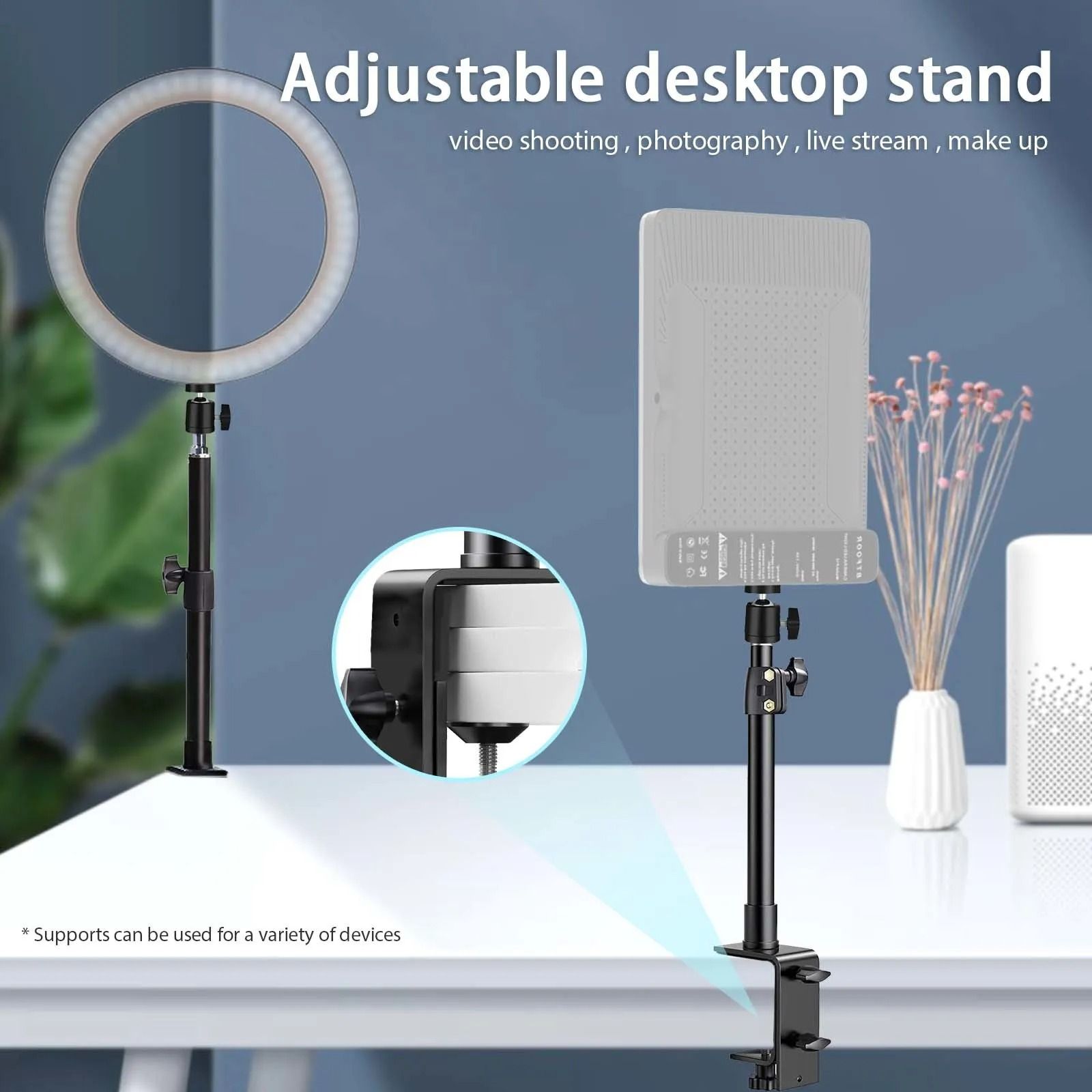 Desk Mount Stand with C Clamp and Ball Head for Cameras Lights and Microphones