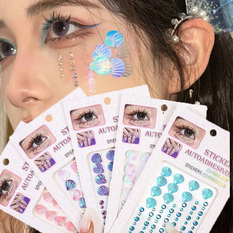 MermaidGlow Mermaid Face Gems 3D Crystal Face Gem Stickers Shell Diamond Body Art