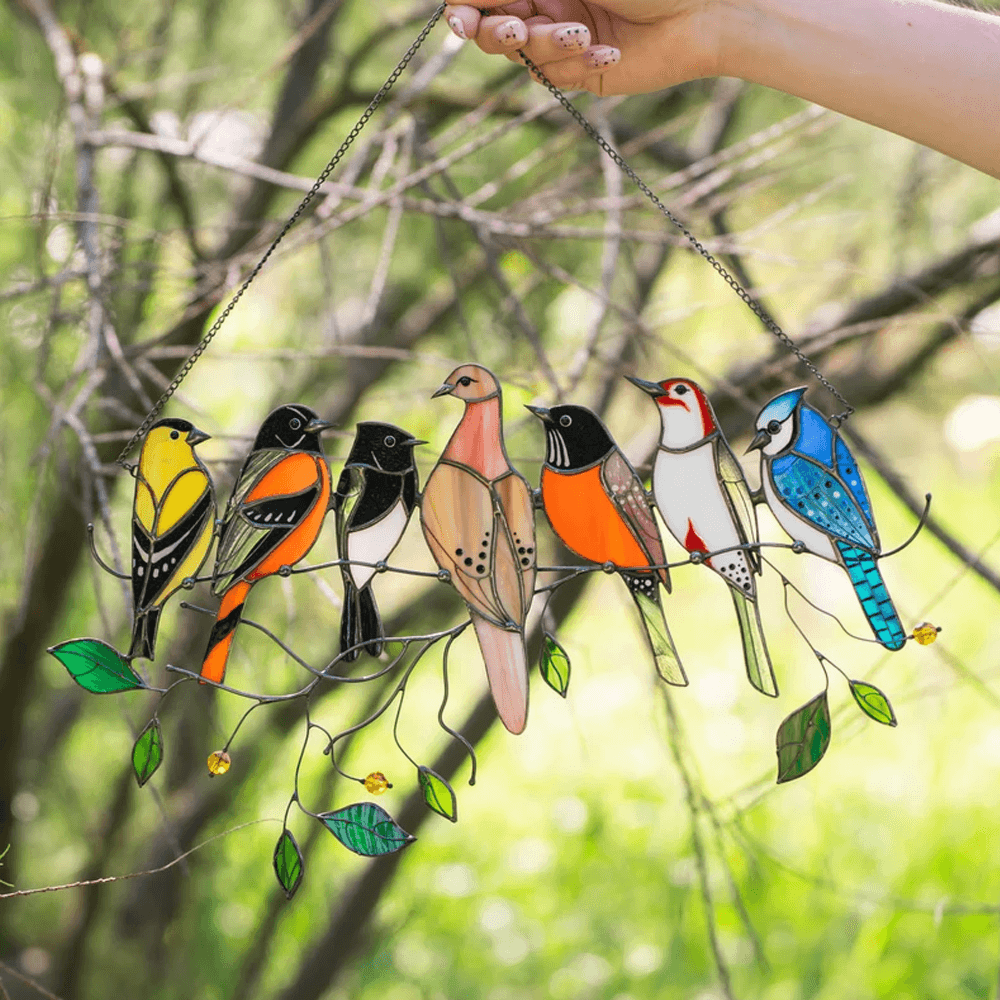 Multicolor Stained Window Bird Hangings